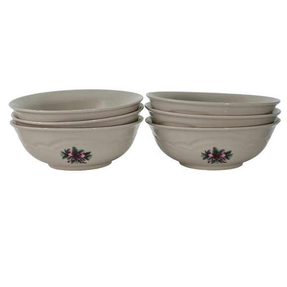 Pfaltzgraff Red Ribbon Soup Salad Cereal Bowls 6" set/6 holiday Christmas dish - Picture 2 of 10